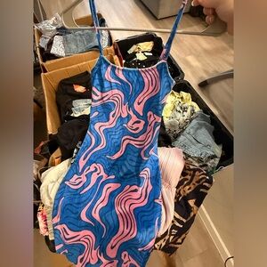 H&M Blue and Pink Patterned Mini Dress